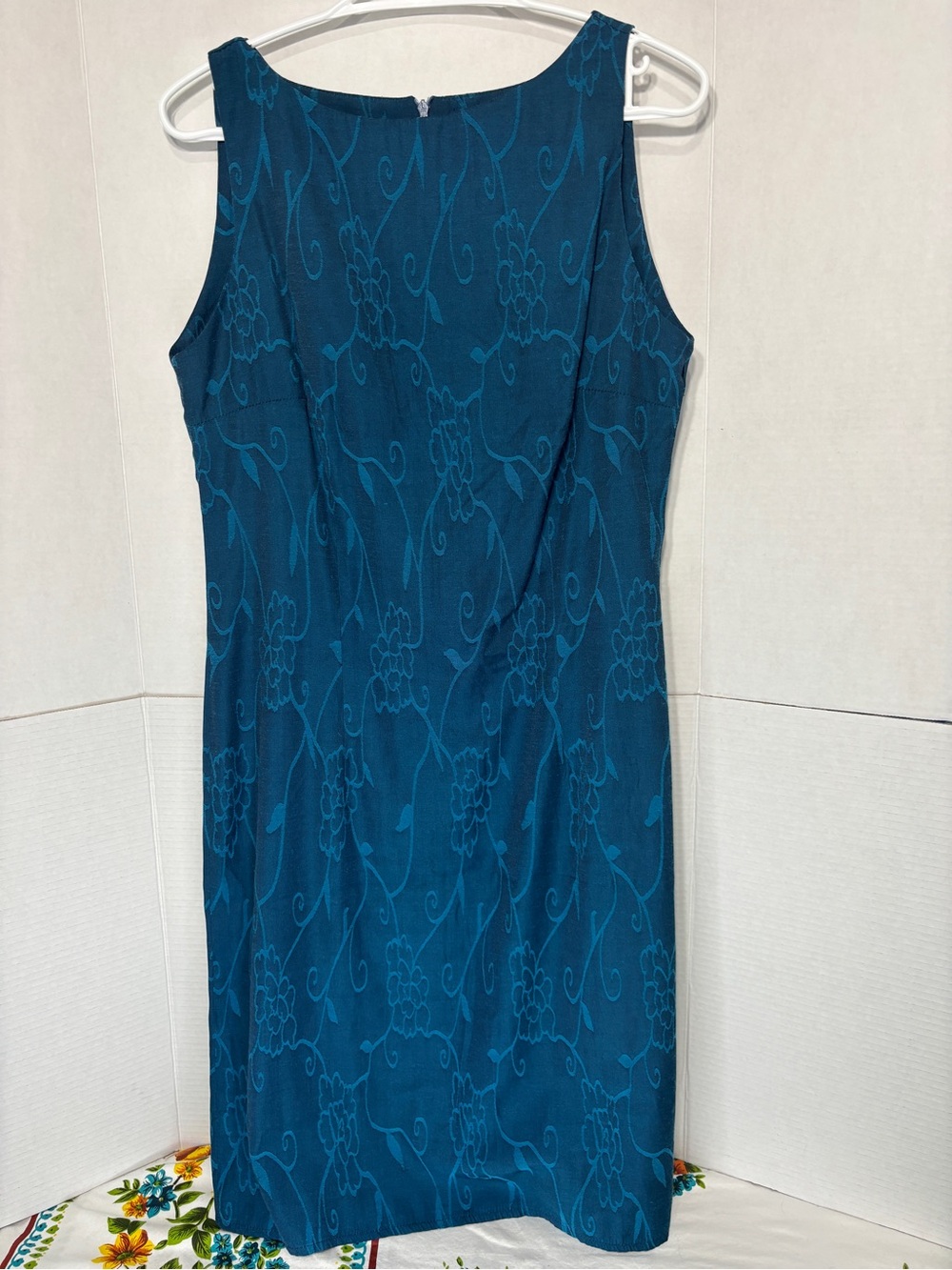 Vintage Amaranto Women’s Sleeveless Teal Floral Midi Lightweight Dress